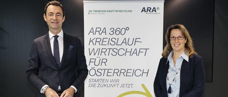 Harald Hauke (ARAplus Geschäftsführer und Vorstand der ARA AG) und Ursula Swoboda (Commercial Director GfK Austria) präsentieren den ARAplus Circular Economy Baromter 2020.
