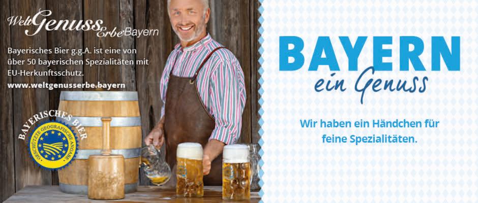 Bayerisches Bier g.g.A. ist eine von über 50 bayerischen Spezialitäten mit EU-Herkunftsschutz.