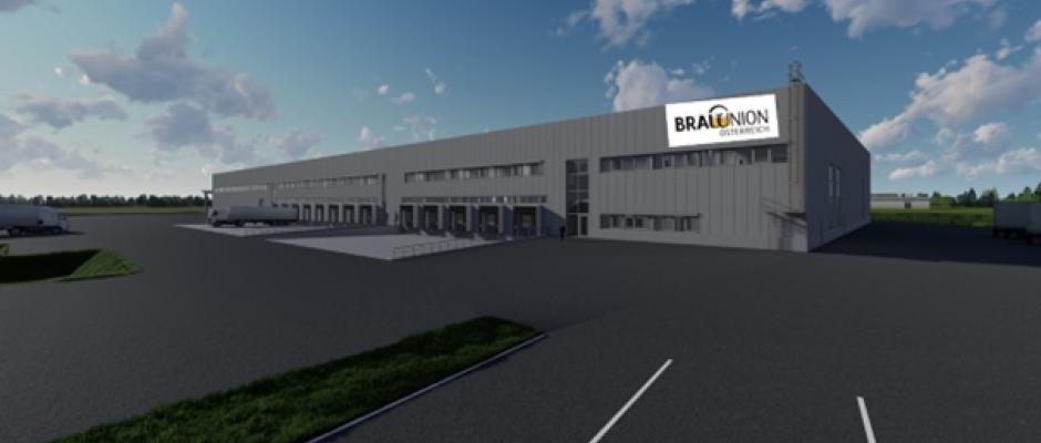 Eine Visualisierung des derzeit im Bau befindlichen Logistikzentrums der Brau Union Österreich.