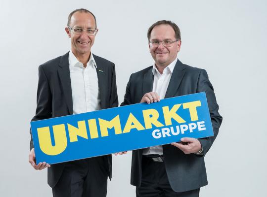 Geschäftsergebnis Unimarkt Gruppe: Dkfm. Andreas Haider, Geschäftsführer der Unimarkt Gruppe (li.) und Mag. Robert Knöbl, Geschäftsführer der Unimarkt Gruppe.