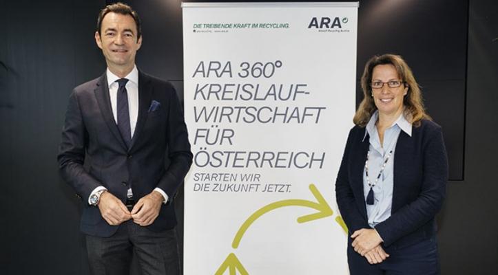 Harald Hauke (ARAplus Geschäftsführer und Vorstand der ARA AG) und Ursula Swoboda (Commercial Director GfK Austria) präsentieren den ARAplus Circular Economy Baromter 2020.